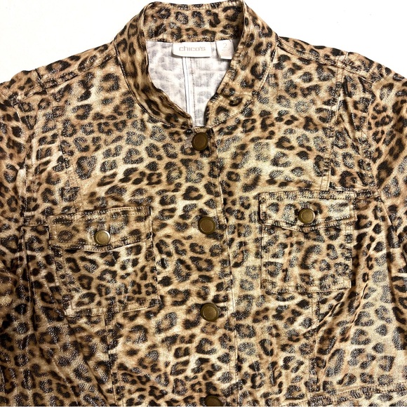 Chico's Leopard Print Gold Metallic Shimmer Utility Jacket - Picture 2 of 8